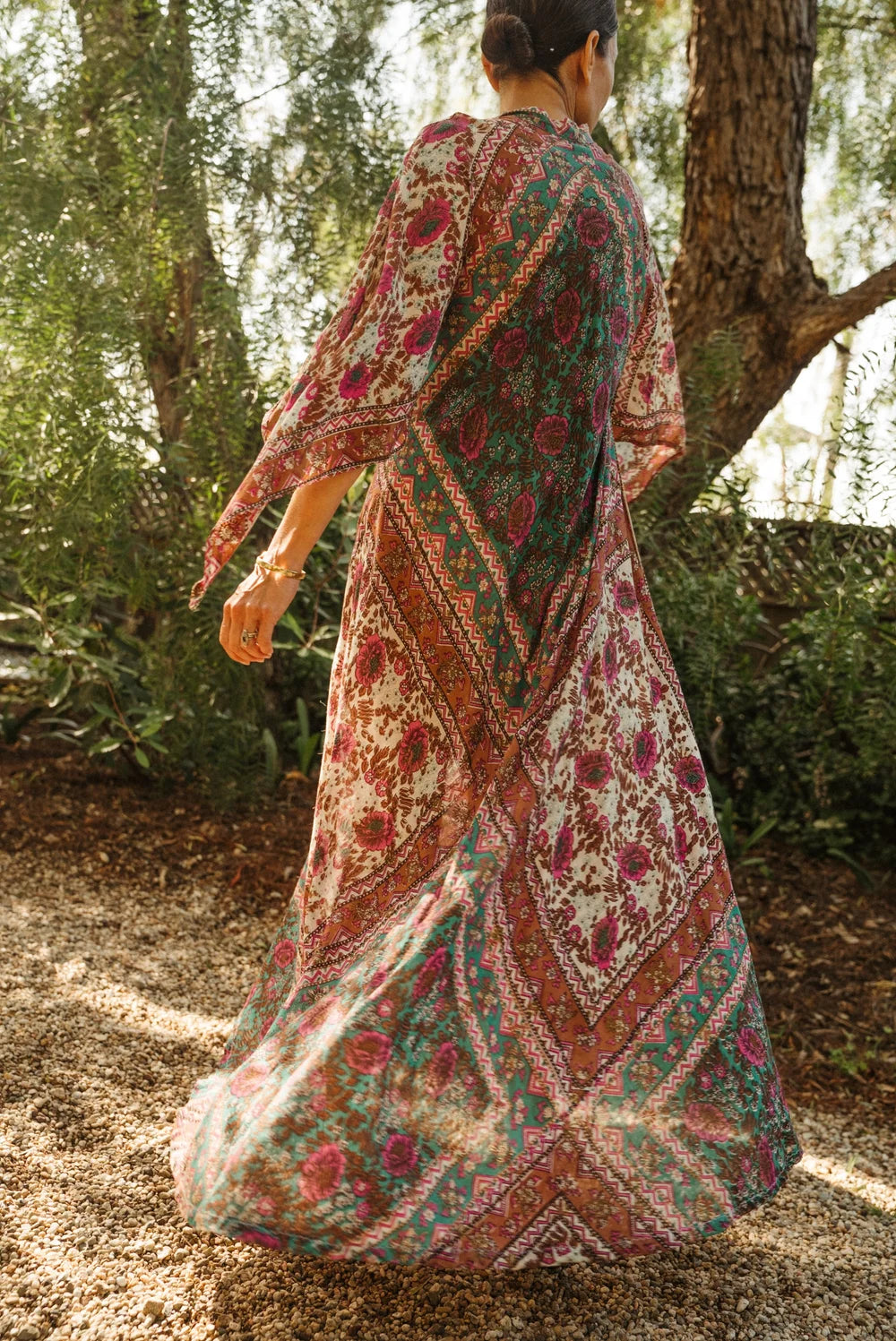 1970s Naqui Indian Cotton Angel Sleeve Goddess Gown in rare colorway