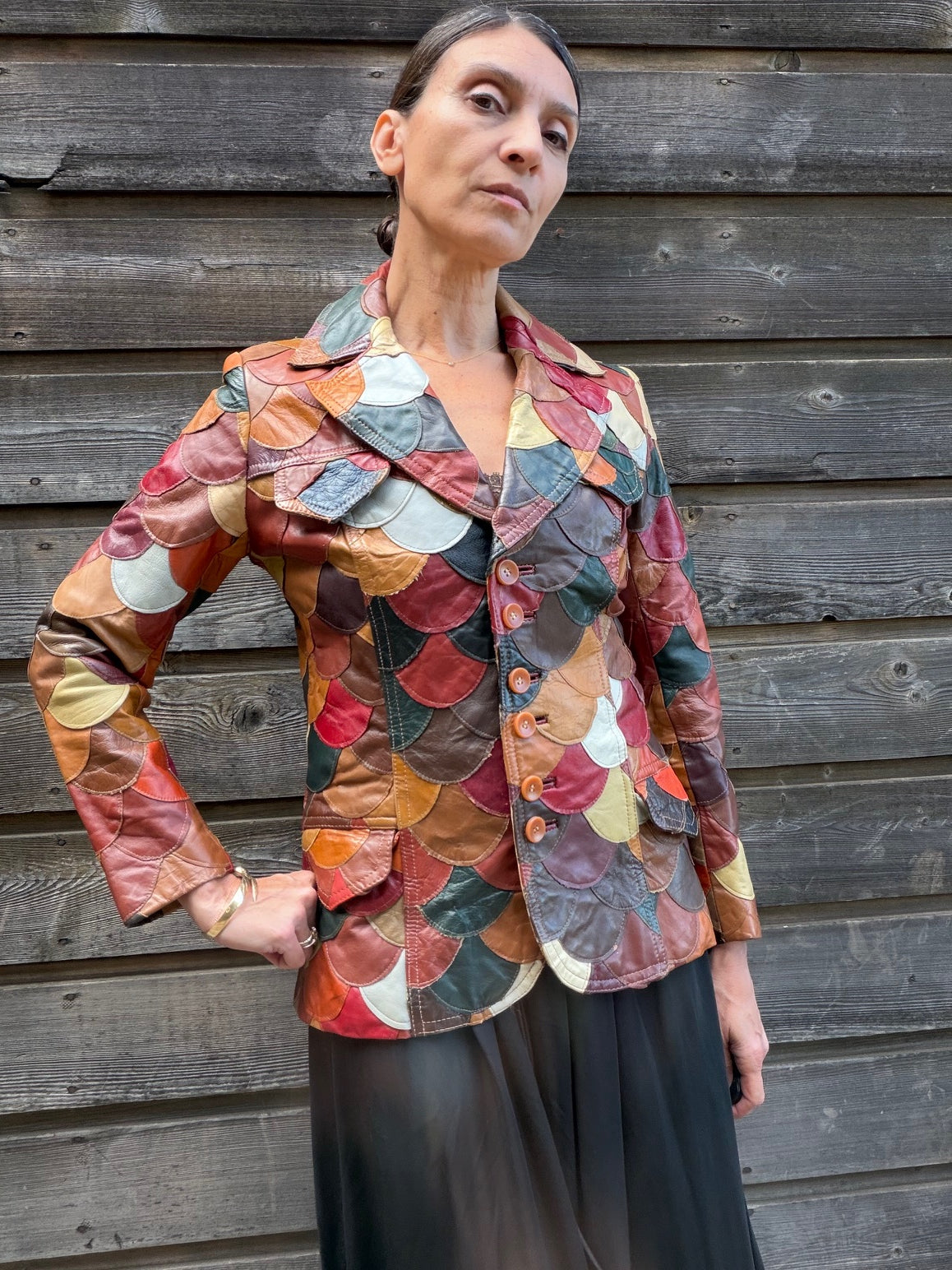 1970 Fishtail Scalloped Leather Blazer