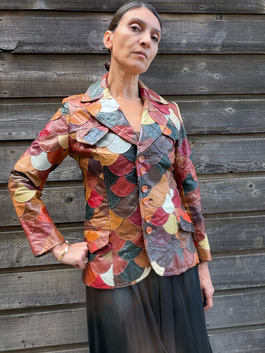 1970 Fishtail Scalloped Leather Blazer