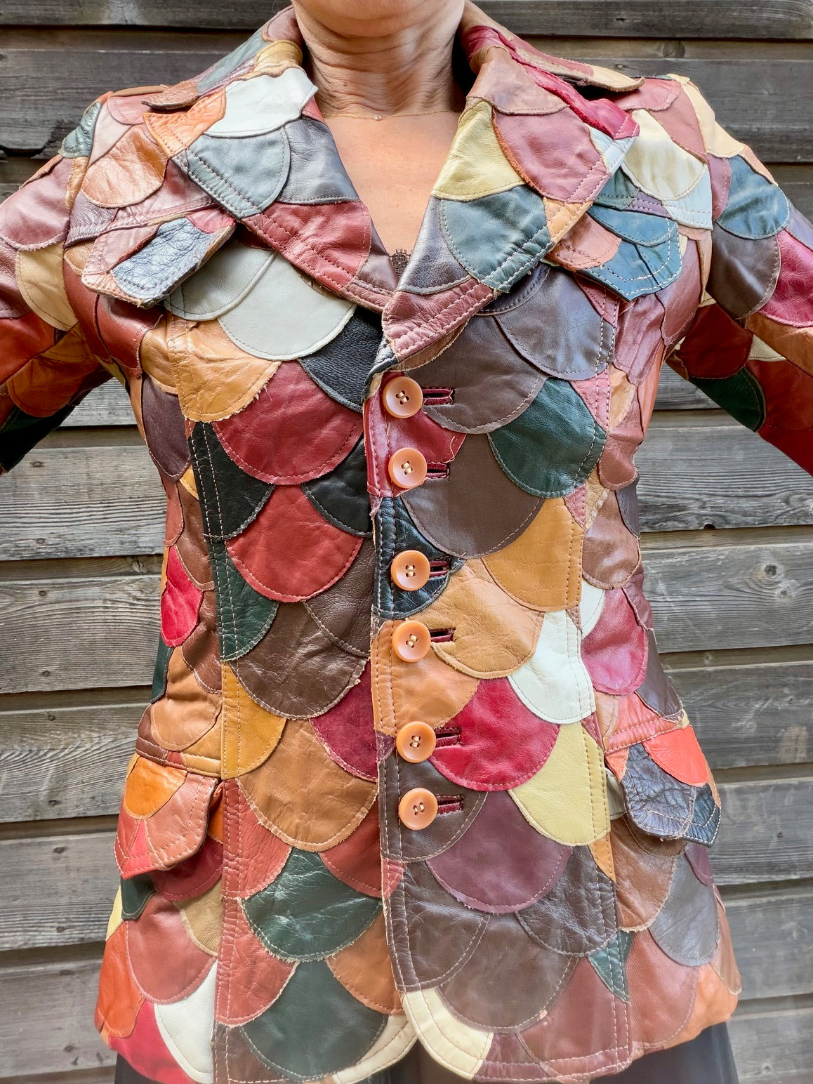 1970 Fishtail Scalloped Leather Blazer