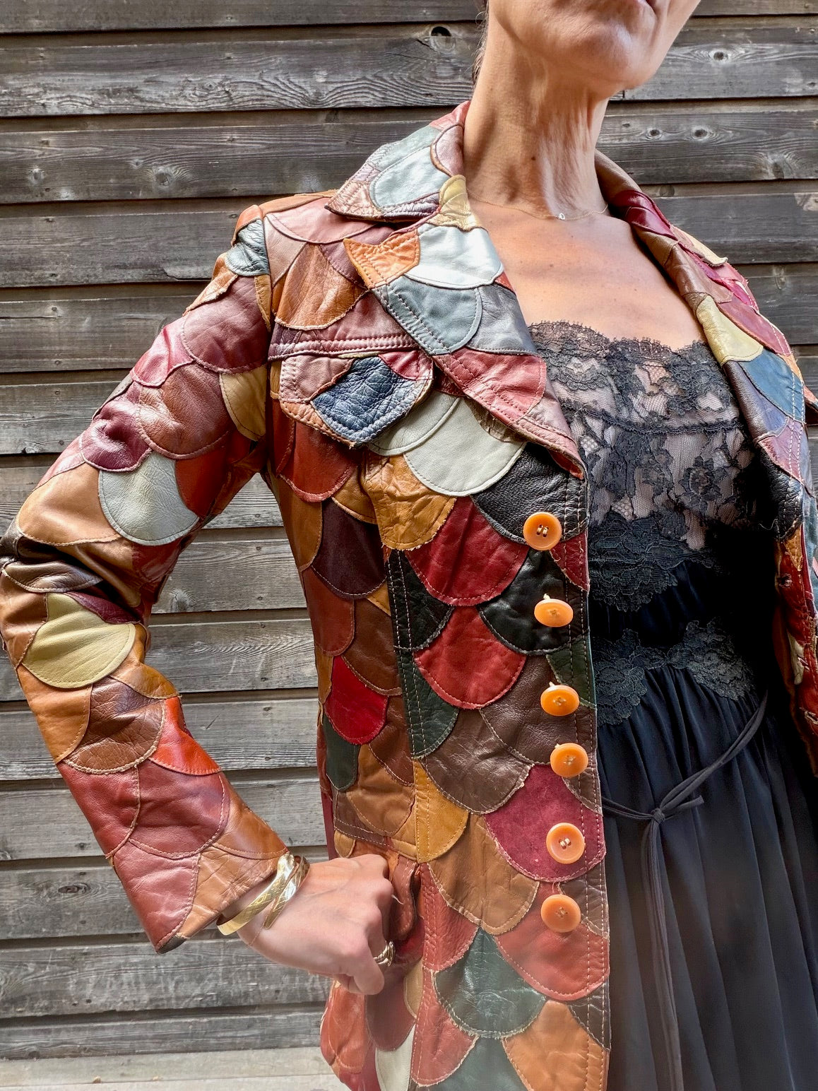 1970 Fishtail Scalloped Leather Blazer